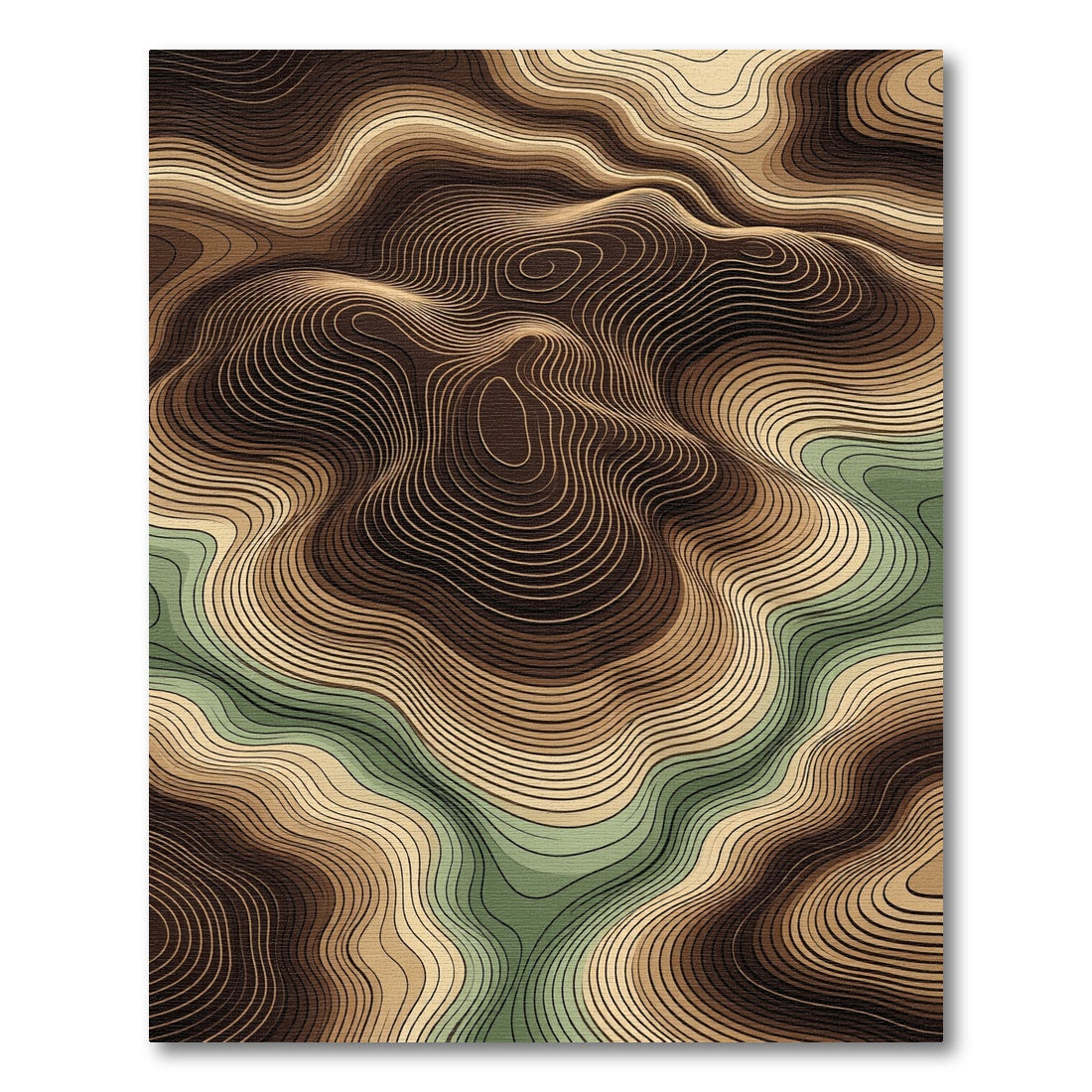 Earthy Topographic Contour Abstract Wave Rug