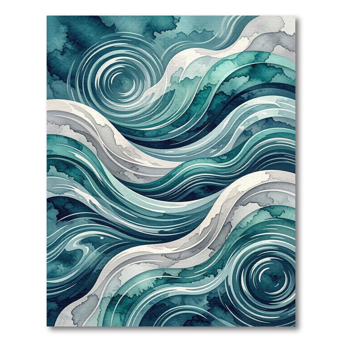 Deep Teal Swirling Water Abstract Rug
