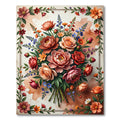 Coral Peony Rose Garden Bouquet Rug