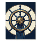 Classic Navy Gold Ship Wheel Rug
