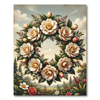 Cream Camellia Wreath Botanical Art Rug