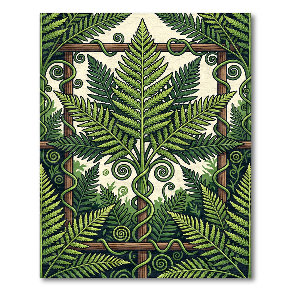 Lush Green Botanical Fern Trellis Art Rug