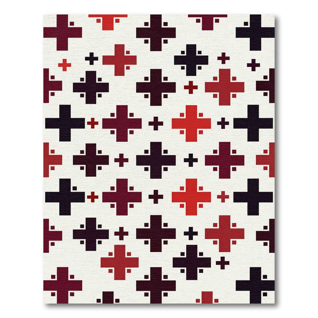 Crimson Black Cross Stitch Pattern Rug