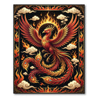 Fiery Crimson Phoenix Radiant Gold Clouds Rug