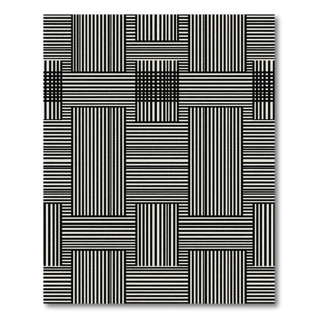 Minimalist Monochrome Interlocking Geometric Stripe Rug