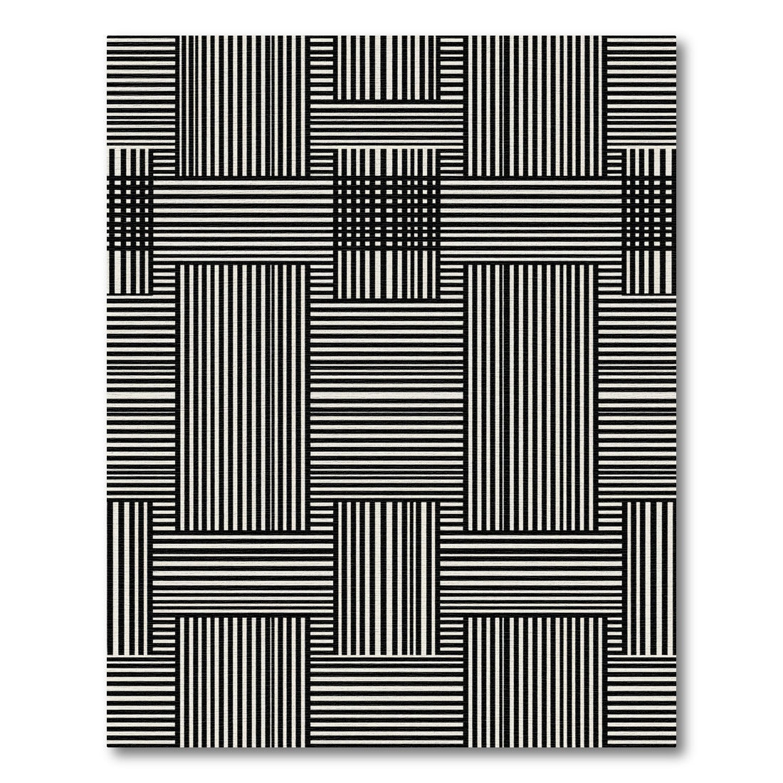 Minimalist Monochrome Interlocking Geometric Stripe Rug