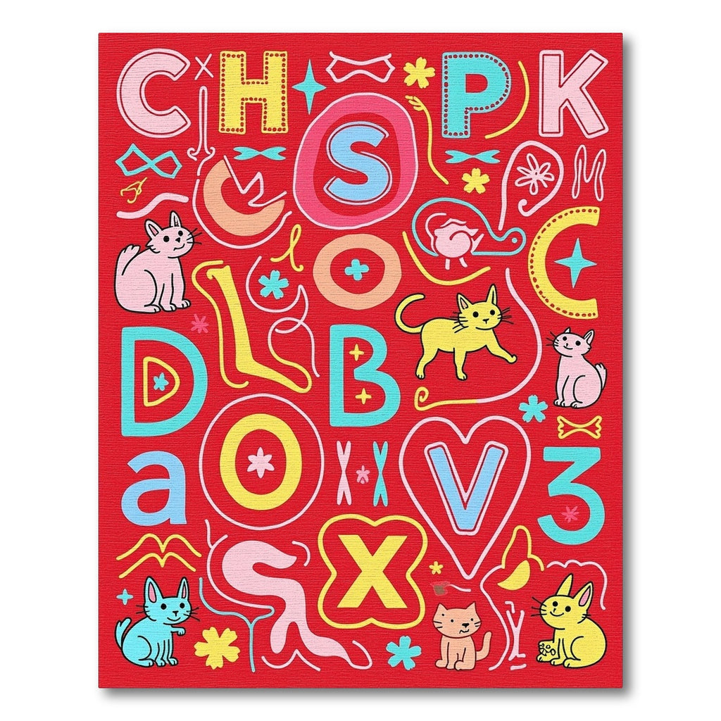 Cute Colorful Cat Alphabet Art Rug