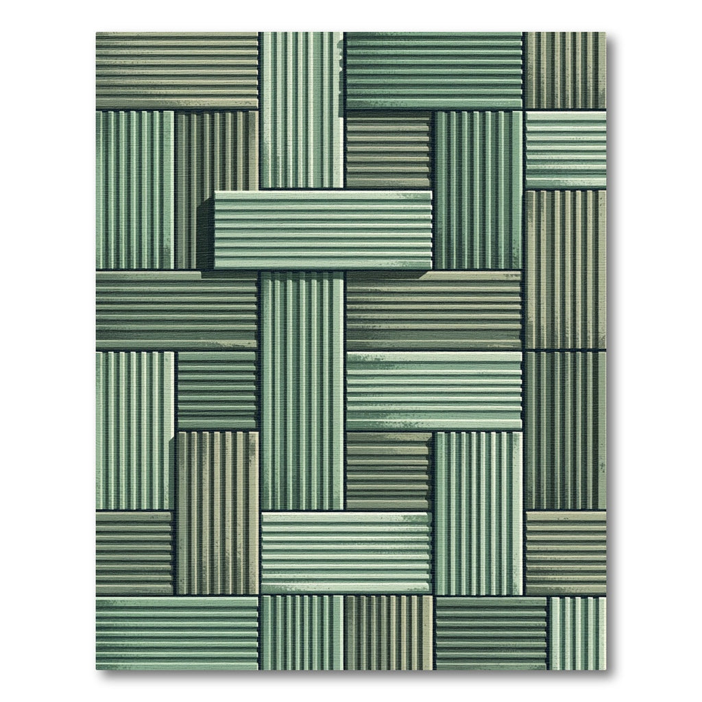 Sage Green Ribbed Geometric Block Rug