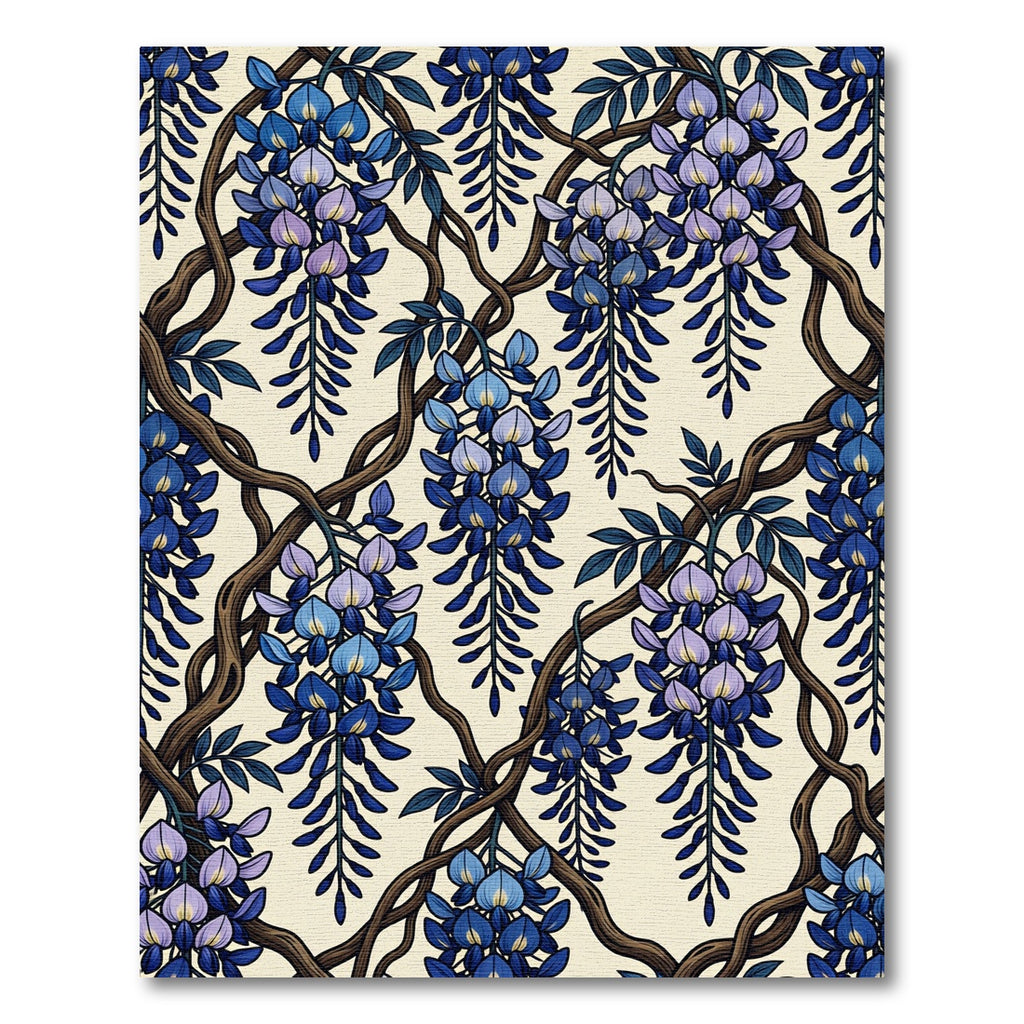 Elegant Indigo Wisteria Floral Vine Rug