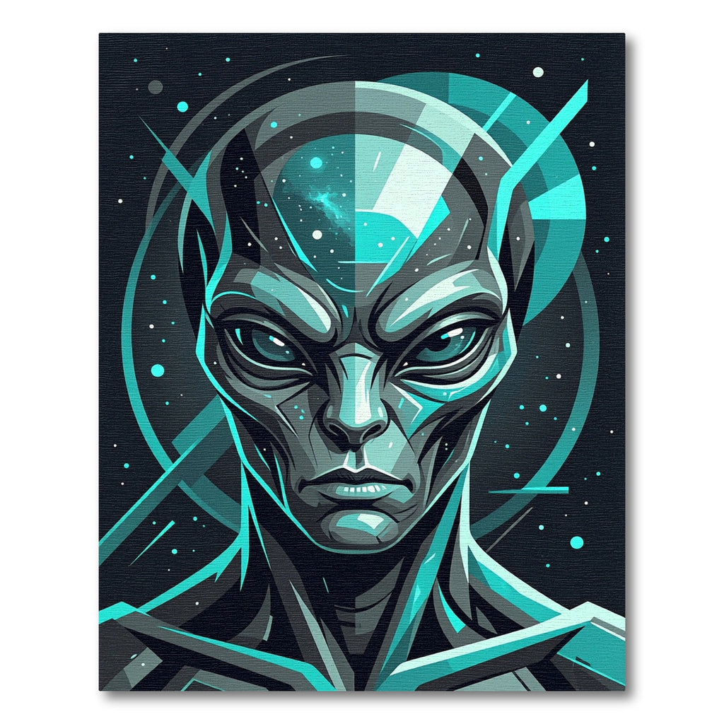 Cosmic Interstellar Teal Alien Portrait Rug
