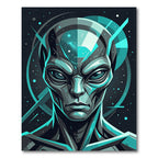 Cosmic Interstellar Teal Alien Portrait Rug