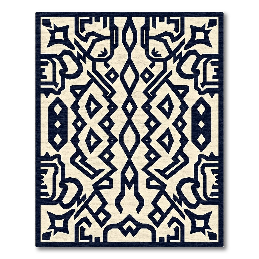 Bold Navy Geometric Tribal Rug