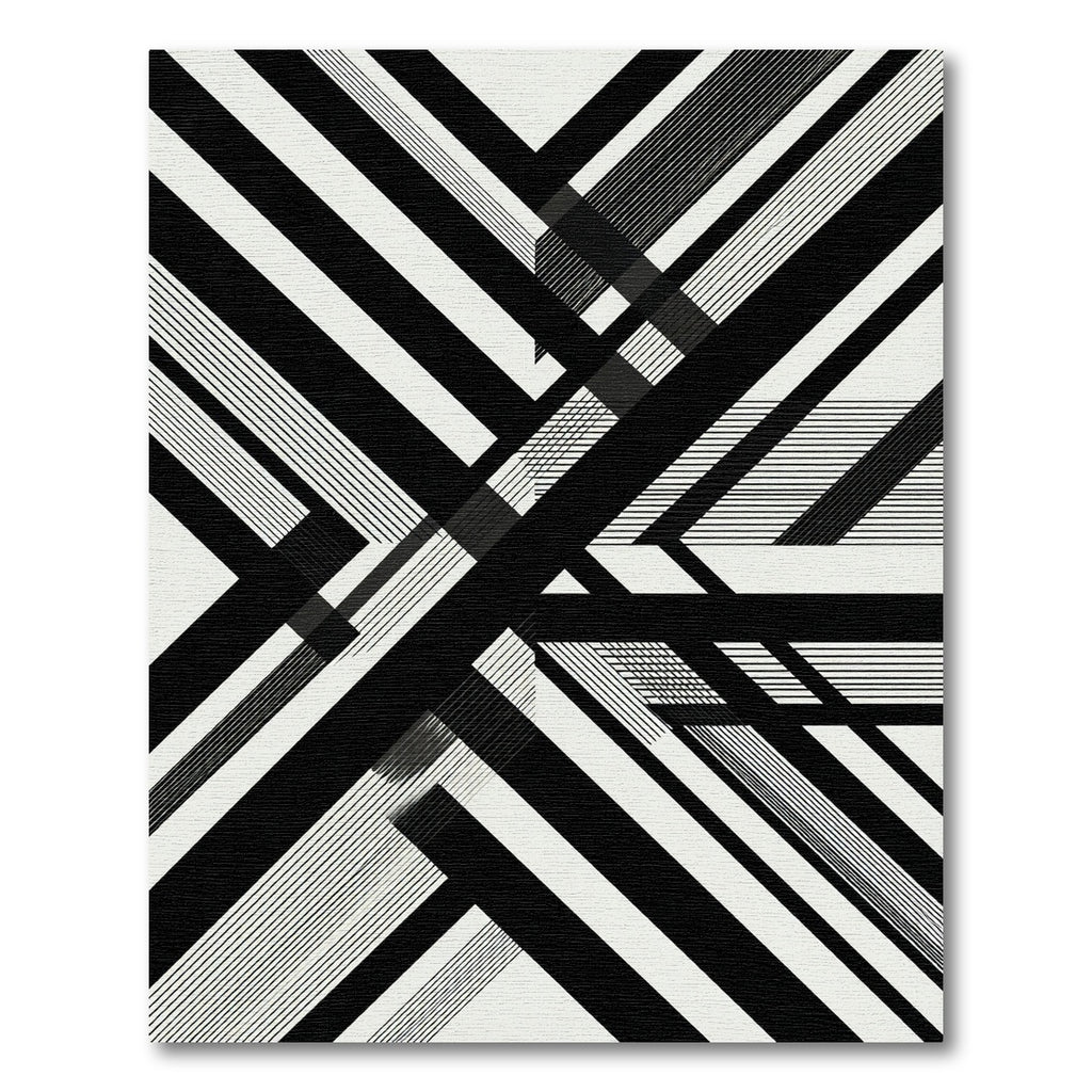 Monochrome Geometric Intersecting Linear Art Rug