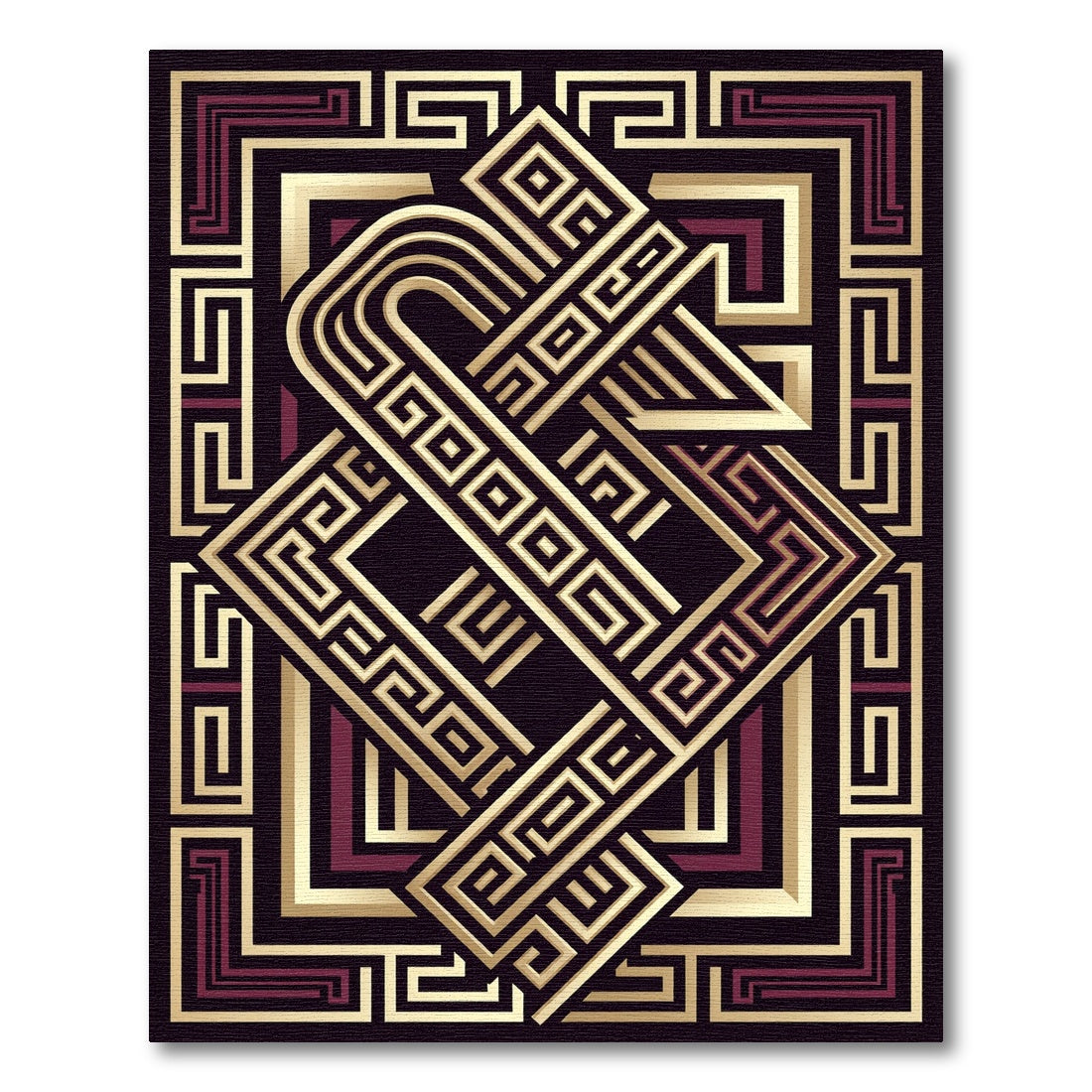 Bold Geometric Gold Maroon Swirl Rug