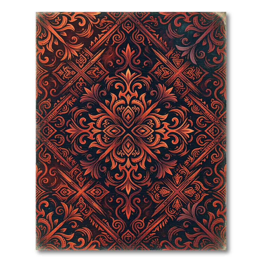 Ornate Fire Orange Floral Intricate Rug