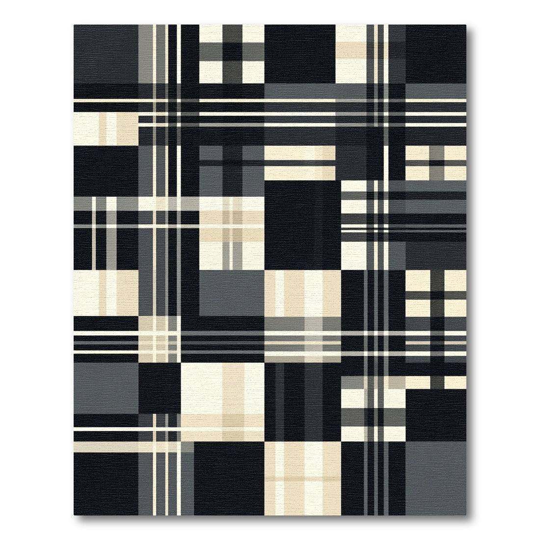 Monochrome Geometric Plaid Block Rug
