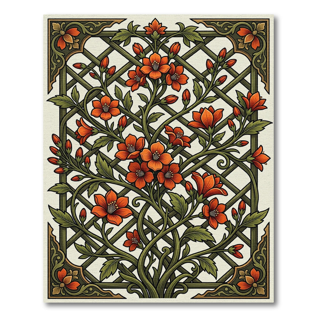 Orange Blossom Vine Lattice Art Rug