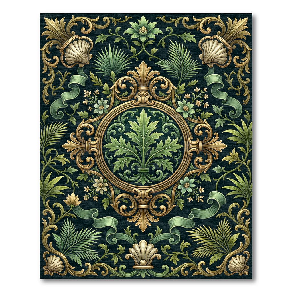 Ornate Golden Acanthus Botanical Medallion Rug
