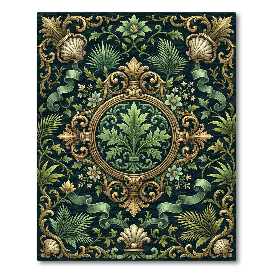 Ornate Golden Acanthus Botanical Medallion Rug