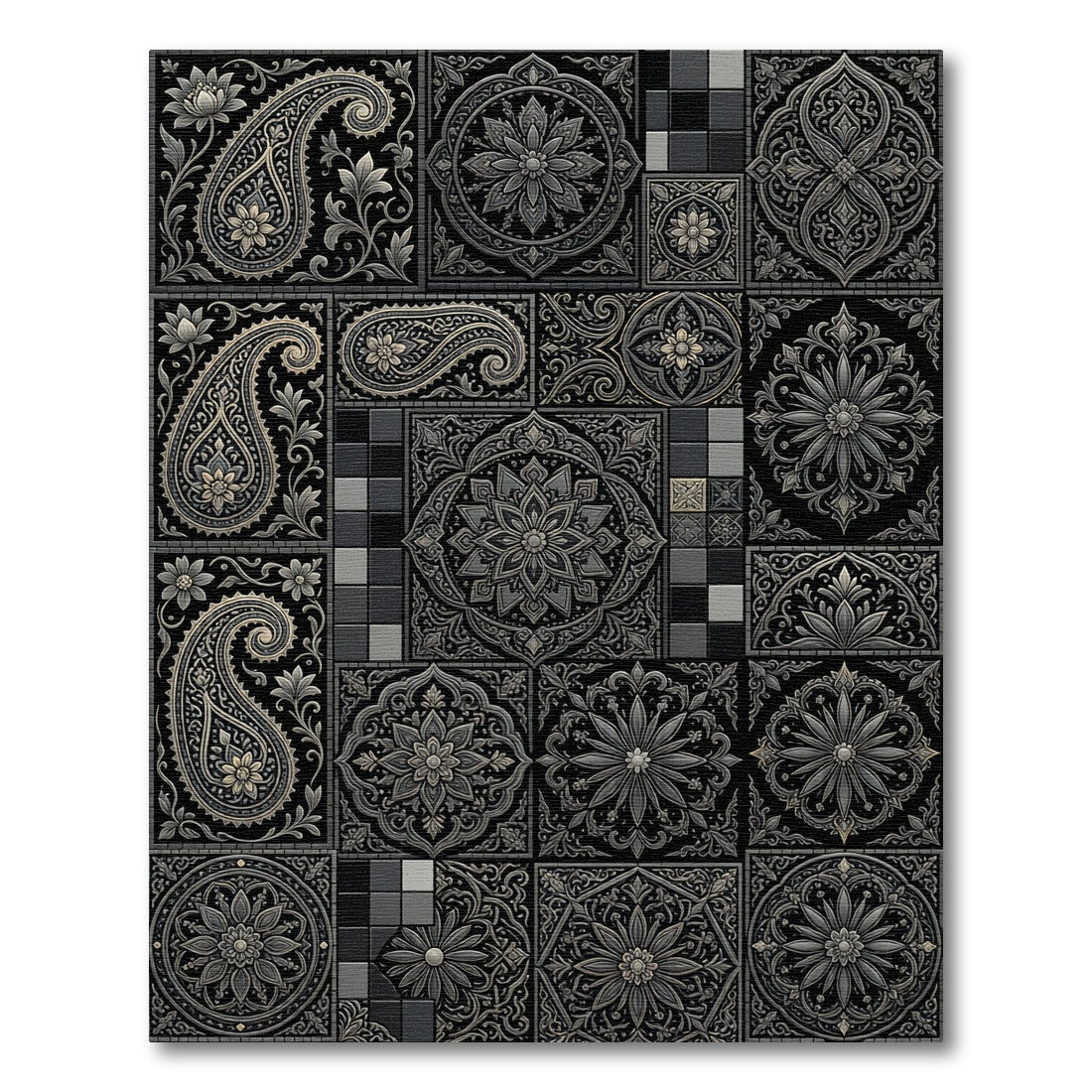 Intricate Paisley Floral Medallion Collage Rug