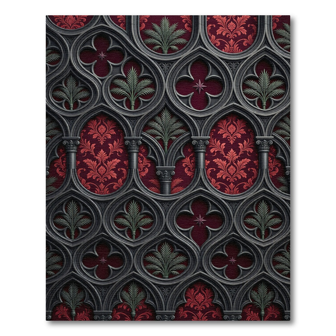 Gothic Crimson Palm Archway Rug