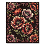 Vintage Crimson Poppy Floral Tapestry Rug