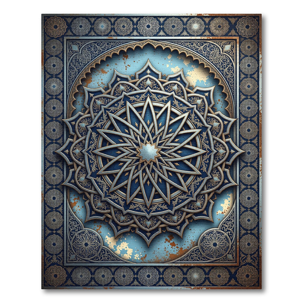 Ornate Azure Starburst Medallion Rug