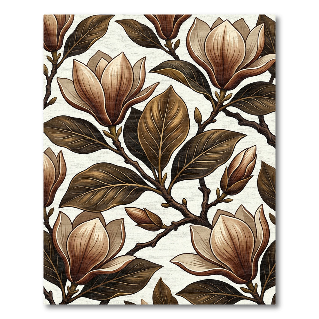 Earthy Brown Magnolia Blossom Botanical Render Rug