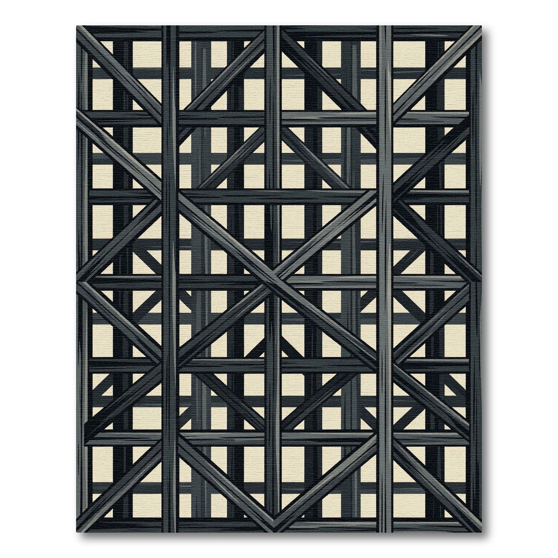 Dark Gray Wooden Lattice Frame Rug
