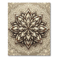 Rustic Cream Wood Grain Lotus Mandala Rug
