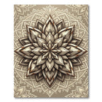 Rustic Cream Wood Grain Lotus Mandala Rug