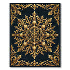 Ornate Gold Baroque Medallion Accents Rug