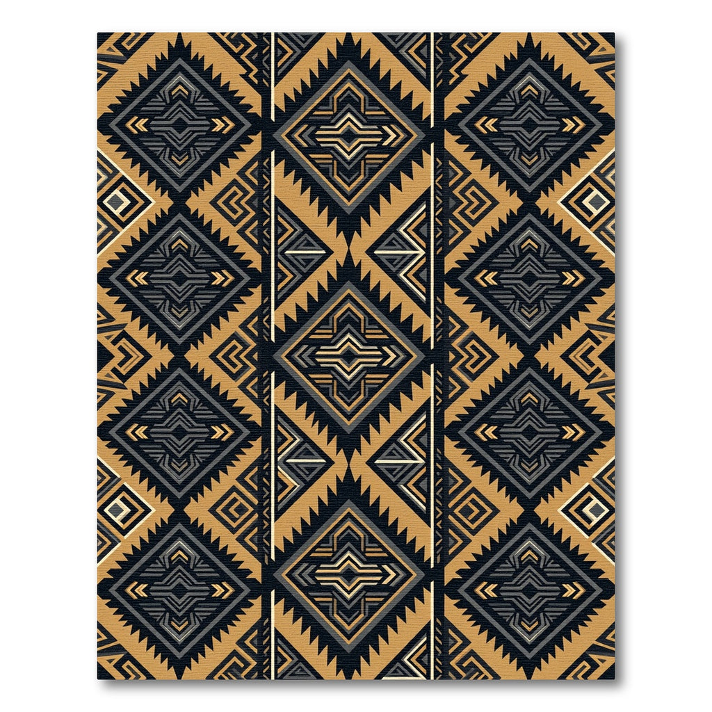 Golden Black Geometric Aztec Diamond Rug