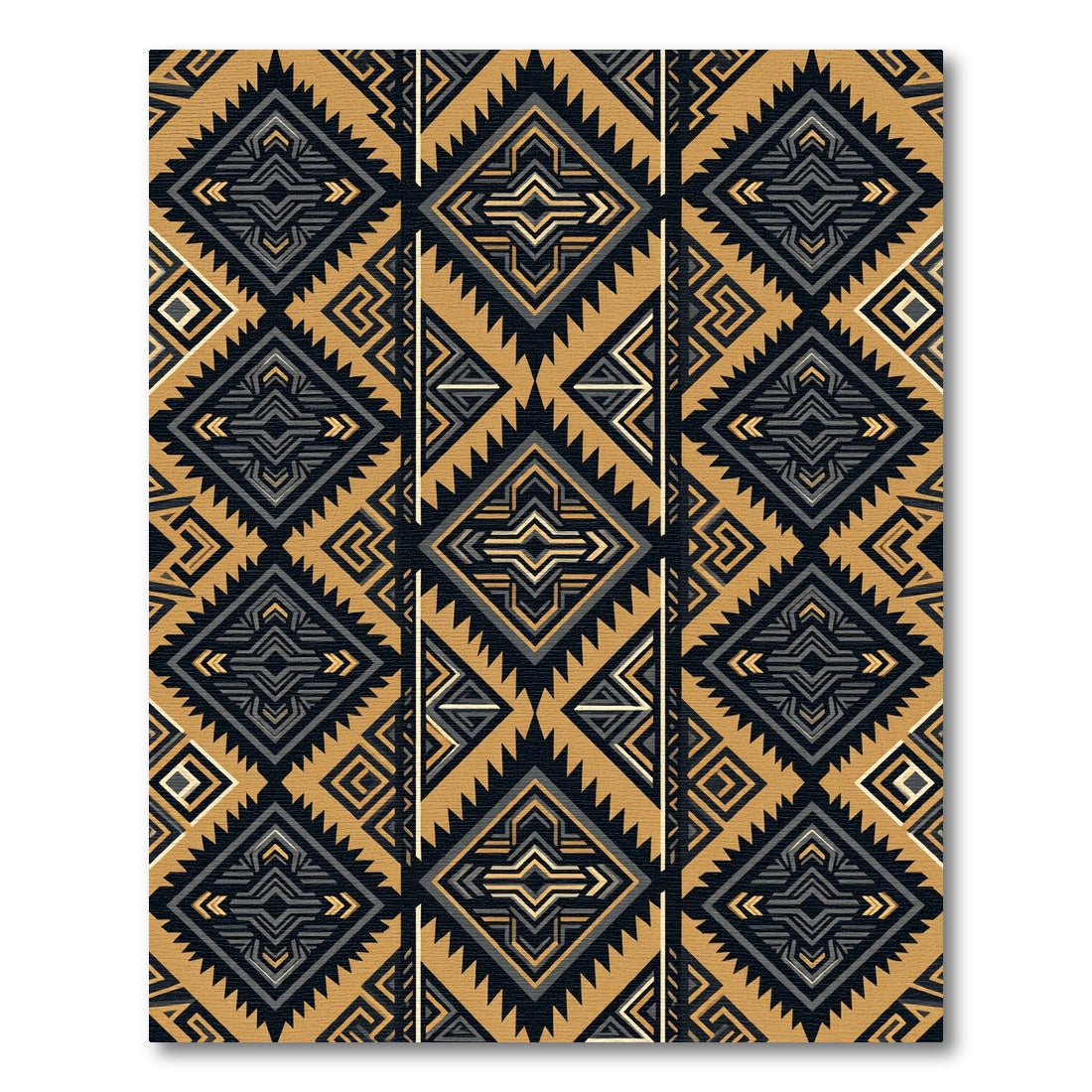 Golden Black Geometric Aztec Diamond Rug