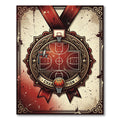 Vintage Crimson Basketball Champion Medallion Rug