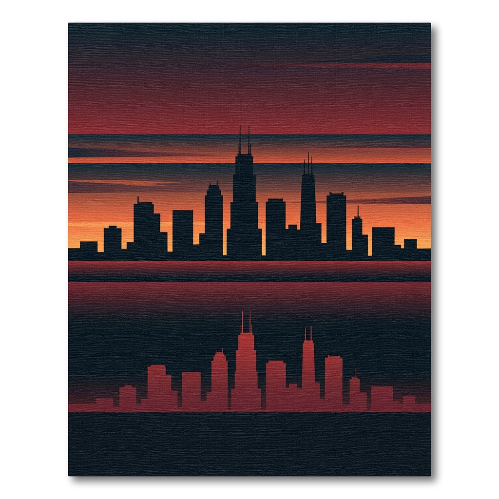 Minimalist Chicago Skyline Sunset Horizon Rug