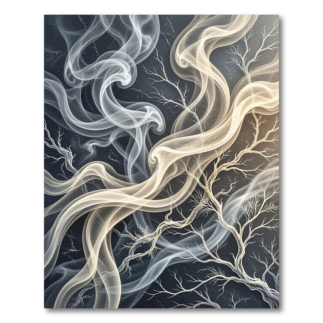 Ethereal Neutral Smoke and Branch Swirl Rug
