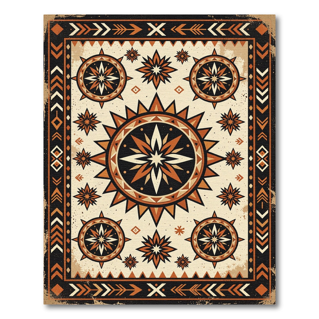 Tribal Sun Star Compass Medallion Rug