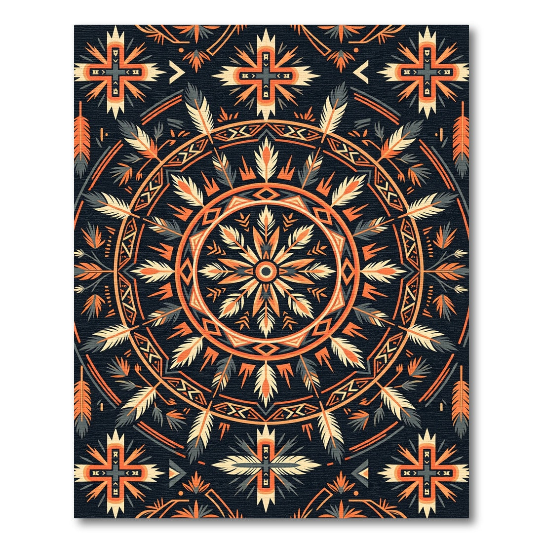 Tribal Feather Mandala Geometric Earthy Rug