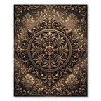 Ornate Bronze Damask Leaf Medallion Rug