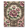 Pink Floral Damask Ornate Scroll Rug
