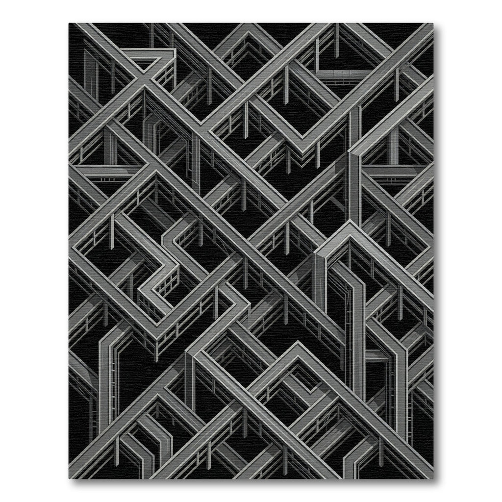 Monochromatic Industrial Steel Architectural Geometric Rug