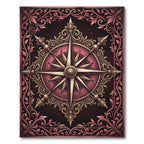 Ornate Crimson Vintage Compass Medallion Rug