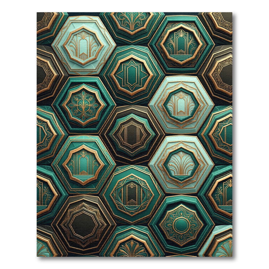 Emerald Art Deco Geometric Hexagon Rug