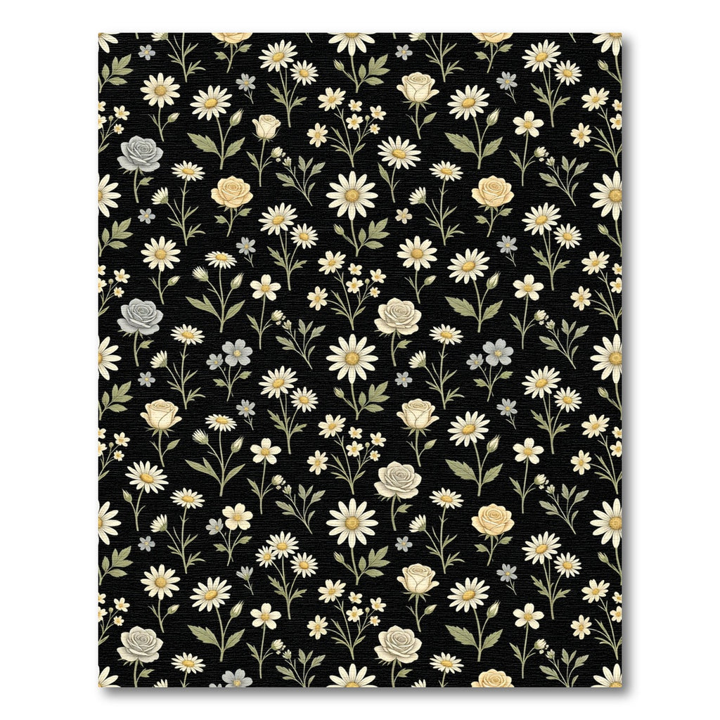 Black Cream Daisy Rose Garden Rug