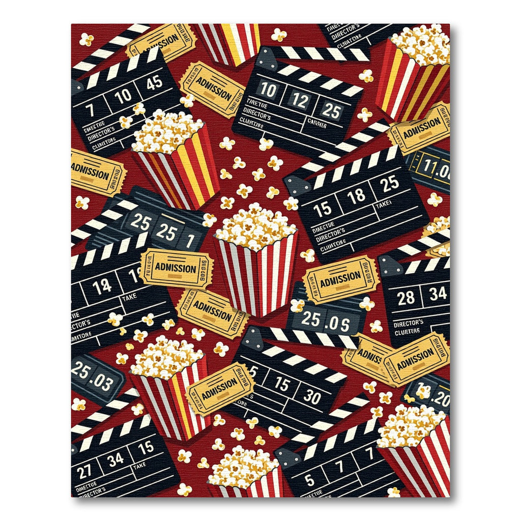 Cinema Popcorn and Clapperboard Red Rug