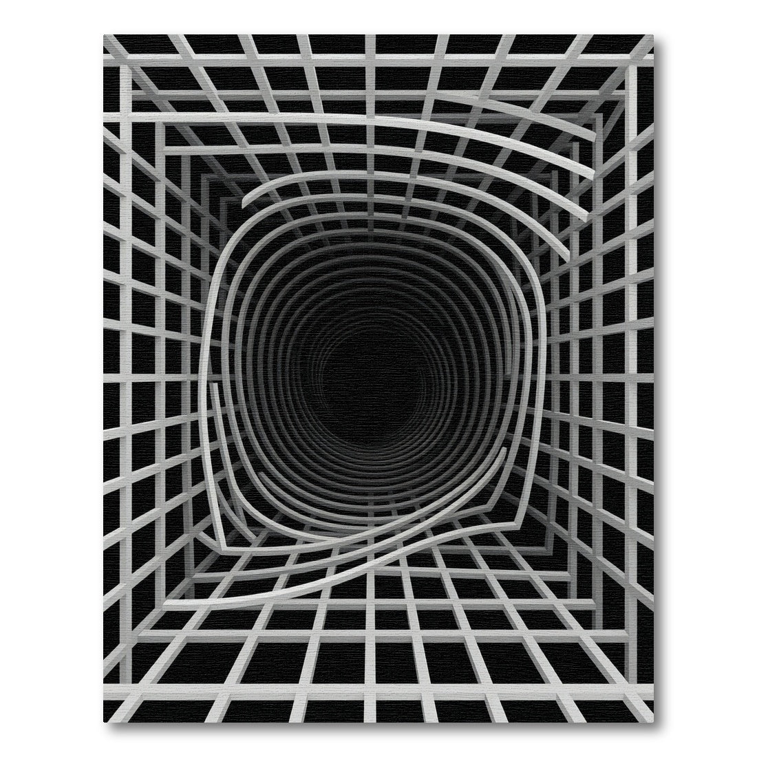 Monochrome Abstract Optical Vortex Grid Rug