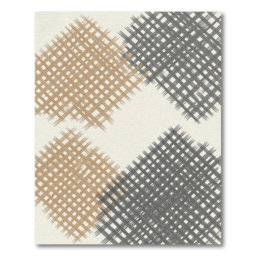 Taupe and Charcoal Geometric Grid Rug
