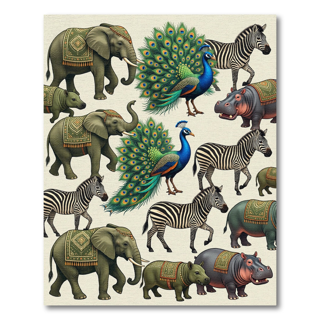 Exotic Wildlife Jungle Animal Illustration Rug