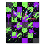 Neon Green Purple Abstract Paint Splatter Rug